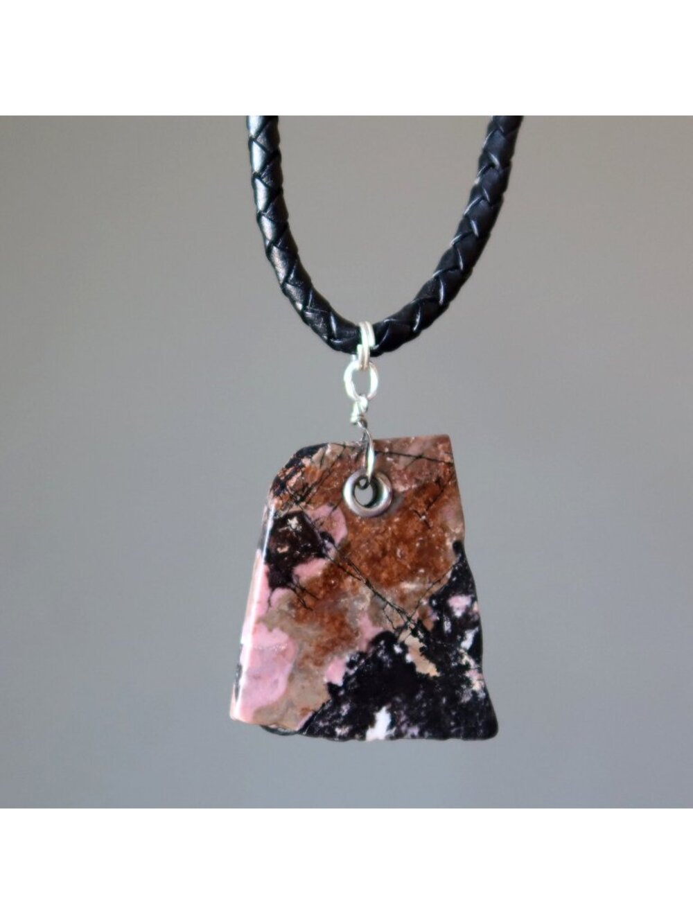 Rhodonite Necklace Confidence Crystal Pink Black Slab Big Statement Gemstone